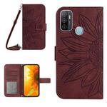 For OPPO A53 4G/A32/A33 2020/A53S Skin Feel Sun Flower Pattern Flip Leather Phone Case with Lanyard(Wine Red)