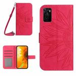 For OPPO A55S Japan Edition Skin Feel Sun Flower Pattern Flip Leather Phone Case with Lanyard(Rose Red)