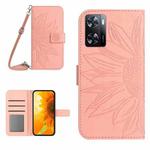 For OPPO A57 4G/A57 5G/A77 4G/A77 5G Skin Feel Sun Flower Pattern Flip Leather Phone Case with Lanyard(Pink)