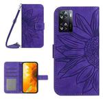 For OPPO A57 4G/A57 5G/A77 4G/A77 5G Skin Feel Sun Flower Pattern Flip Leather Phone Case with Lanyard(Dark Purple)