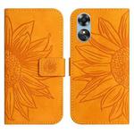 For OPPO A17 Skin Feel Sun Flower Pattern Flip Leather Phone Case with Lanyard(Yellow)