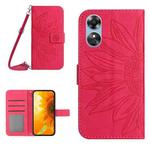 For OPPO A17 Skin Feel Sun Flower Pattern Flip Leather Phone Case with Lanyard(Rose Red)