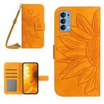 For OPPO Reno4 5G Skin Feel Sun Flower Pattern Flip Leather Phone Case with Lanyard(Yellow)