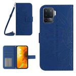 For OPPO Reno5 Lite/A94 4G Skin Feel Sun Flower Pattern Flip Leather Phone Case with Lanyard(Dark Blue)