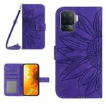 For OPPO Reno5 Lite/A94 4G Skin Feel Sun Flower Pattern Flip Leather Phone Case with Lanyard(Dark Purple)