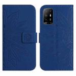 For OPPO Reno5 Z/A94 5G/A95 5G Skin Feel Sun Flower Pattern Flip Leather Phone Case with Lanyard(Dark Blue)