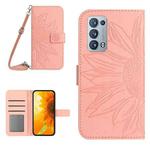 For OPPO Reno6 Pro Global Skin Feel Sun Flower Pattern Flip Leather Phone Case with Lanyard(Pink)