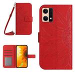 For OPPO Reno7 4G/Reno8 4G Skin Feel Sun Flower Pattern Flip Leather Phone Case with Lanyard(Red)