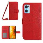 For OPPO Reno7 5G/Find X5 Lite Skin Feel Sun Flower Pattern Flip Leather Phone Case with Lanyard(Red)