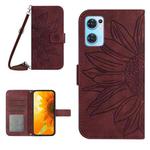 For OPPO Reno7 5G/Find X5 Lite Skin Feel Sun Flower Pattern Flip Leather Phone Case with Lanyard(Wine Red)