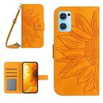 For OPPO Reno7 5G/Find X5 Lite Skin Feel Sun Flower Pattern Flip Leather Phone Case with Lanyard(Yellow)