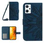 For OPPO Reno7 A Japan Edition Skin Feel Sun Flower Pattern Flip Leather Phone Case with Lanyard(Inky Blue)