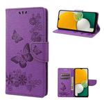 For Samsung Galaxy A14 5G Butterfly Embossed Horizontal Flip Leather Phone Case(Purple)
