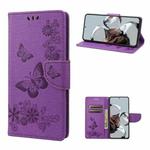 For Xiaomi 12T / 12T Pro / Redmi K50 Ultra Butterfly Embossed Horizontal Flip Leather Phone Case(Purple)