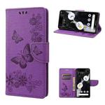 For Google Pixel 7 Pro 5G Butterfly Embossed Horizontal Flip Leather Phone Case(Purple)