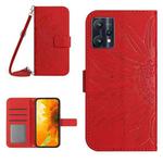 For Realme 9 4G/Realme 9 Pro+ 5G Skin Feel Sun Flower Pattern Flip Leather Phone Case with Lanyard(Red)
