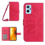 For Realme 9i/A36/A76/A96 4G Skin Feel Sun Flower Pattern Flip Leather Phone Case with Lanyard(Rose Red)
