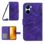 For Realme 10 4G Skin Feel Sun Flower Pattern Flip Leather Phone Case with Lanyard(Dark Purple)