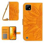 For Realme C12/C15/C25 Skin Feel Sun Flower Pattern Flip Leather Phone Case with Lanyard(Yellow)