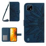 For Realme C12/C15/C25 Skin Feel Sun Flower Pattern Flip Leather Phone Case with Lanyard(Inky Blue)