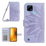 For Realme C20/C21 Skin Feel Sun Flower Pattern Flip Leather Phone Case with Lanyard(Purple)