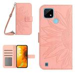 For Realme C20/C21 Skin Feel Sun Flower Pattern Flip Leather Phone Case with Lanyard(Pink)