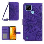 For Realme C20/C21 Skin Feel Sun Flower Pattern Flip Leather Phone Case with Lanyard(Dark Purple)