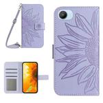 For Realme C30/Narzo 50i Prime Skin Feel Sun Flower Pattern Flip Leather Phone Case with Lanyard(Purple)