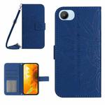 For Realme C30/Narzo 50i Prime Skin Feel Sun Flower Pattern Flip Leather Phone Case with Lanyard(Dark Blue)