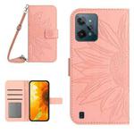 For Realme C31 Skin Feel Sun Flower Pattern Flip Leather Phone Case with Lanyard(Pink)