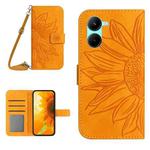 For Realme C33 Skin Feel Sun Flower Pattern Flip Leather Phone Case with Lanyard(Yellow)