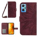 For Realme GT Neo2 Skin Feel Sun Flower Pattern Flip Leather Phone Case with Lanyard(Wine Red)