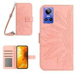 For Realme GT Neo3 Skin Feel Sun Flower Pattern Flip Leather Phone Case with Lanyard(Pink)