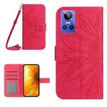 For Realme GT Neo3 Skin Feel Sun Flower Pattern Flip Leather Phone Case with Lanyard(Rose Red)