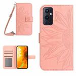 For OnePlus 9 Pro Skin Feel Sun Flower Pattern Flip Leather Phone Case with Lanyard(Pink)