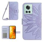 For OnePlus 10R Skin Feel Sun Flower Pattern Flip Leather Phone Case with Lanyard(Purple)