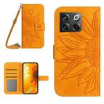For OnePlus 10T Skin Feel Sun Flower Pattern Flip Leather Phone Case with Lanyard(Yellow)