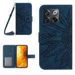 For OnePlus 10T Skin Feel Sun Flower Pattern Flip Leather Phone Case with Lanyard(Inky Blue)