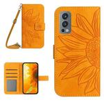 For OnePlus Nord 2T Skin Feel Sun Flower Pattern Flip Leather Phone Case with Lanyard(Yellow)