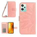 For OnePlus Nord CE 2 Lite/Realme 9 Pro 5G Skin Feel Sun Flower Pattern Flip Leather Phone Case with Lanyard(Pink)