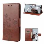 For Xiaomi 12T / 12T Pro / Redmi K50 Ultra Butterfly Flower Pattern Flip Leather Phone Case(Brown)
