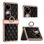 For Huawei P50 Pocket Grid Leather Pattern Electroplating Frame Folding Phone Case(Black)