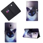 For Galaxy Tab A 10.5 T590 Horizontal Painted Flat Leather Case with Sleep Function & Pen Cover & Card Slot & Holder(Blue Eyed Cat)