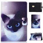For Galaxy Tab S6 T860 Horizontal Painted Flat Leather Case with Sleep Function & Pen Cover & Card Slot & Holder(Blue Eyed Cat)