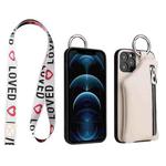 For iPhone 14 Pro Detachable Zippered Coin Purse Phone Case with Lanyard(White)