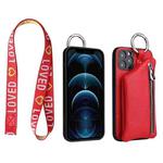 For iPhone 14 Plus Detachable Zippered Coin Purse Phone Case with Lanyard(Red)