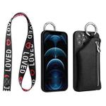 For iPhone 13 mini Detachable Zippered Coin Purse Phone Case with Lanyard(Black)