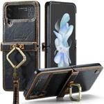 For Samsung Galaxy Z Flip4 CaseMe 003 Crazy Horse Texture Leather Phone Case with Lanyard(Coffee)