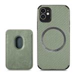 For iPhone 12 Carbon Fiber Leather Card Magsafe Case(Green)
