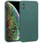 For iPhone XS Max Liquid Silicone Full Coverage Shockproof Magsafe Phone Case(Deep Green)